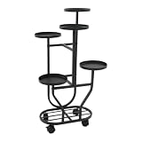 Pflanzenständer Metall mit Rollen 5 Ebenen Blumenregal Schwarz 85x42x23 cm