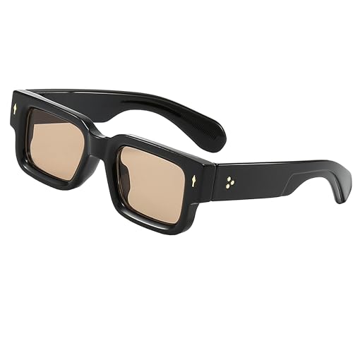 Thick Square Frame Sunglasses for Women Men Trendy Chunky Rectangle Sun Glasses Black Shades UV400 Protection