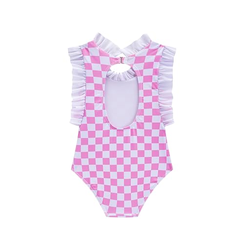Image of LIZENS Girls One Piece Swimsuit Stylish Ruffled Plaid Swimwear for Kids