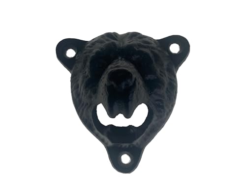 Wall Mounted Bottle Opener, WISH HALLY WOOD Cast Iron Wall Mount Bear Teeth Bite Bottle Cap Opener With 3 Matching Screws