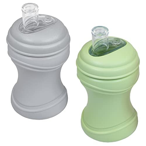 Image of Re-Play 8oz Pack of 2 Transition Sippy Cups for Baby Toddler, Medical Grade Silicone Soft Spout & Travel Lid, Easy to Hold Hourglass Shape, Made in USA from Recycled Milk Jugs - Leaf/Grey