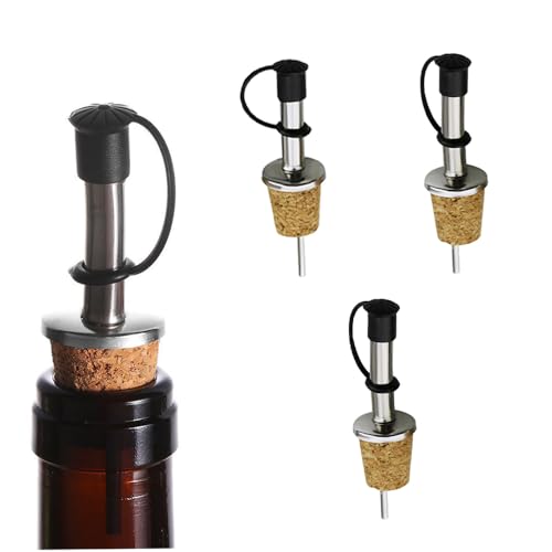 Darwery 3 Pcs Stainless Steel Cork Olive Oil Pourers with Top Cap Oil Bottle Spouts Vinegar Dispenser Bottle Speed Pourers for Spirits