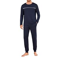 Marvmys Pyjama Hommes Hiver Long Coton Ensemble Pyjamas à Manches Longues Set Vêtements de Nuit Col Rond Doux Loungewear Confortable S-4XL
