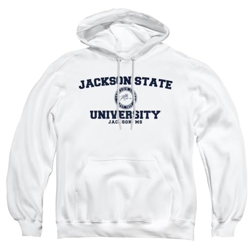 Jackson State University Official Circle Logo Unisex Adult Pull-Over Hoodie, White, Medium