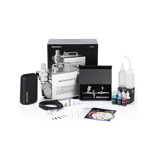 InoKraft Airbrush Kit with Air Compressor- 1/6 HP Quiet Air Compressor, Gravity Airbrush with 3 Tips 0.2, 0.3 & 0.5 mm- Hose, Holder, How-To Guide- Airbrush Paint Set for Model Painting gift 4 Colors