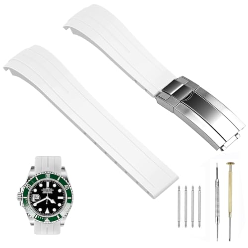SINAIKE Soft Silicone Rubber Watch Band Compatible with Moonswatch, Rolex, Armani, Seiko, Citize, Tapered 22mm Curved End Watch Bands Strap Replacement with Classic Diving Buckle for Men Women White