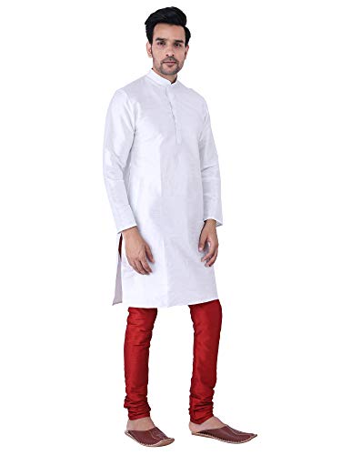 Image of HUZUR Men's Silk Solid Straight Long Kurta Pyjama Set| Ethnic Wear