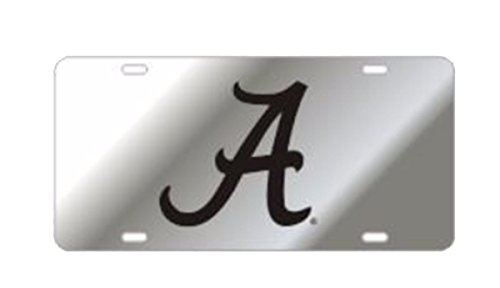 Craftique Alabama Crimson Tide Laser Cut Scripted A Mirrored Car Tag-Silver/Black