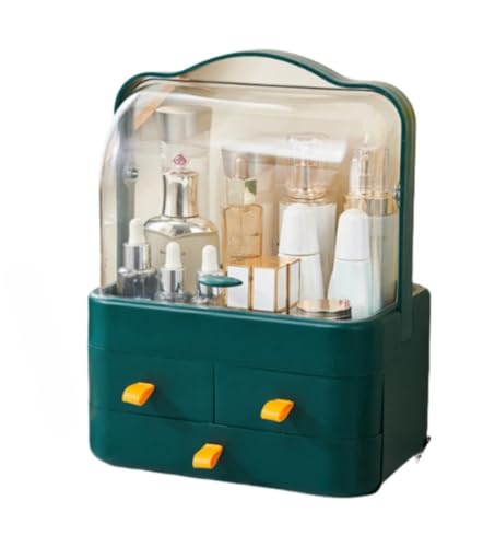 Sdvieuk 化粧品収納ボックス 大容量メイクボックス 蓋付き防塵防水 3段式引き出し付きメイクボックス 浴室洗面所収納 おしゃれ小物入れ (グリーン)