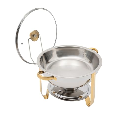 SUONTY Chafing Dish Buffet Set Set de 5 L redondo de calientaplatos, calentador de alimentos de acero inoxidable con almacenamiento de la tapa, para reuniones familiares, fiestas