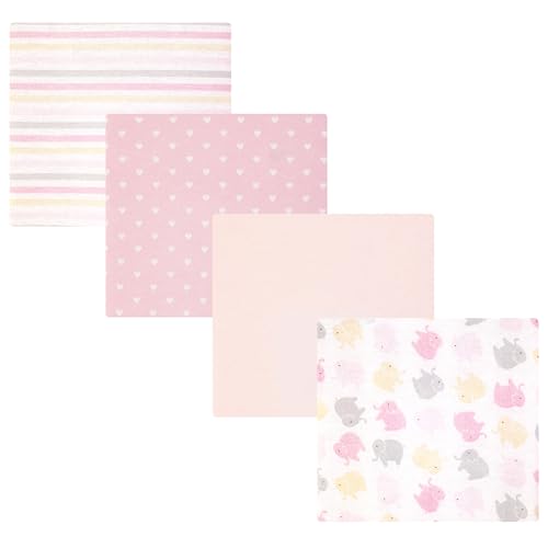 Image of Hudson Baby Unisex Baby Cotton Polyester Flannel Receiving Blankets, Multi Color Girl Elephant, One Size