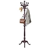 EZIVIEV Wooden Coat Rack Stand, Solid Wood Freestanding Coat Rack, Vintage Coat Racks with 14 Hooks & Triangle Base, Heavy Duty Standing Coat Hanger Jacket Tree Stand for Office, Entryway, Hallway
