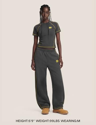 Aelfric Eden Cloud Slim Sweat Set 2 Piece Sets for Women Summer Short Sleeve Tops High Waist Baggy Barrel Pants Tracksuit Sets Dark Grey 3X-Large — view 2