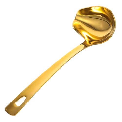 INOOMP Cuchara para Salsa de Acero Inoxidable con Mango Antideslizante Cuchara para Sopa y Aceite Herramienta de Cocina Resistente y Fácil de Limpiar Color Dorado