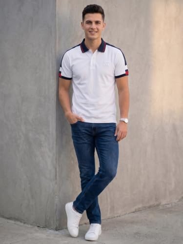 Image of XENOVAURBAN Polo t Shirt for Man | Striped Pattern Mens Cotton Polo Neck T-Shirt with Collar | Regular fit | Breathable and Soft - Polo-Striped-P