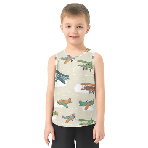 J JOYSAY Cartoon Airplane Sky Boys Tank Top Sleeveless Muscle Shirts Quick Dry Active Workout Sport Kids T-Shirts 3-15T2