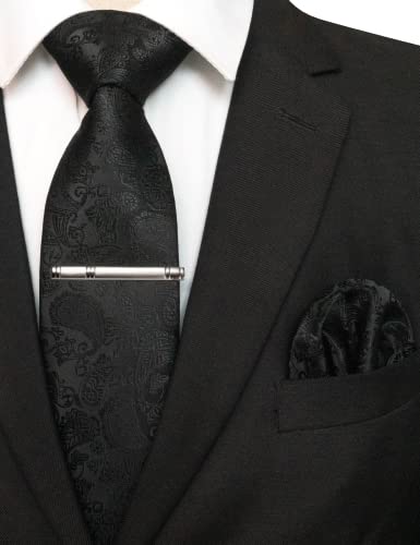 Mens Solid Color Paisley Necktie and Pocket Square with Tie Clip Sets4