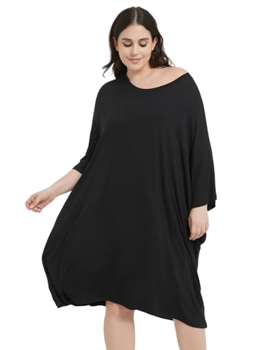 Image of KFUBUO Plus Size Nightgowns for Women Oversized Sleep Tshirts Dress Short Sleeves Sleepwear With Pocket Fit S-5XL