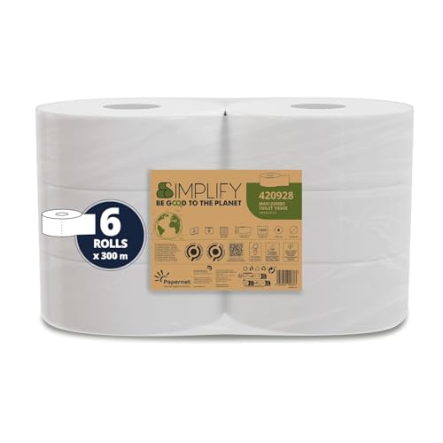 Papier hygiénique Maxi Jumbo Papernet Simplify 420928, 6 rouleaux de 300m blanc 2 plis