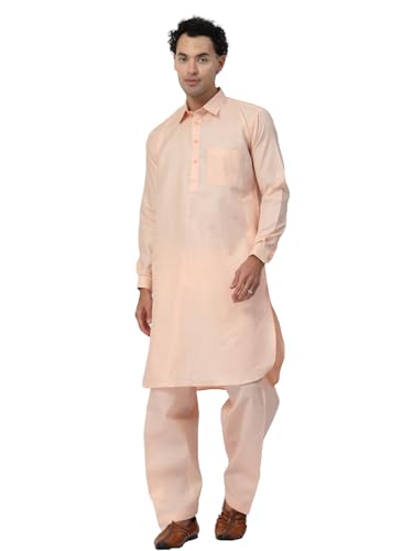 Image of Men's Traditional Pathani Kurta Salwar Set, Red, Long Sleeve, Collared Neck, Cotton Blend, Ethnic Wear