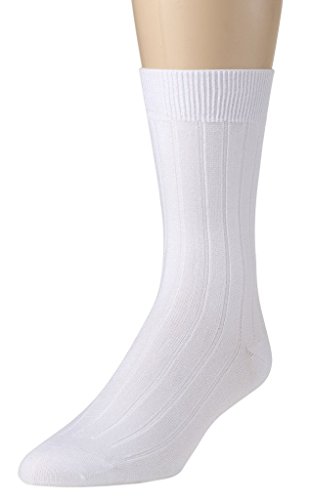 Sportoli Men's Super Soft Modal Rib Medium Weight Dress Crew Socks - White (13-15)