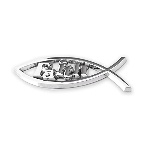 Image of Jesus Fish Christian Car Emblem - Chrome Silver Fish Emblem for Car & Truck Badge