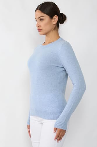 Image of JENNIE LIU Women's 100% Pure Cashmere Crew Neck Sweater, Tight Knit Cozy Soft Hand Washable Long Sleeve Pullover