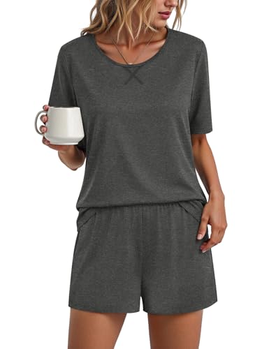 Image of Findsweet Pajama Set for Women 2 Piece Lounge Set Soft Sleepwear Summer Casual Short Pjs Sets with Pockets M-3XL