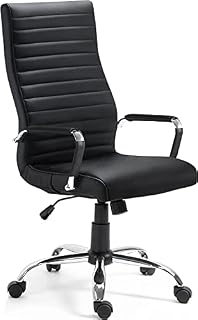 Blisswood Pu Leather Office Chair, Swivel Computer Desk Chair High Curved Back Office Computer Chair with Lumbar Support Adjustable Height Swivel Chairs For Home Office (Black)