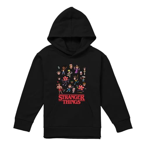 Stranger Things Cartoon Characters Youth Kids Boy Girls Pull-Over Hoodie, Negro, 12–13 A