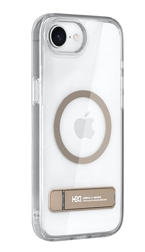 Image of BOUNCEBACK Polycarbonate Shockproof Transparent Hybrid Back Case /Cover with Kick Stand Support Magnetic Charging for iPhone 16e - (Clear Gold)