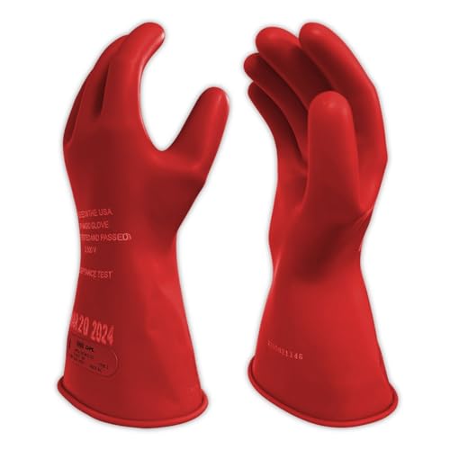 Image of MAGID Rubber Insulating Electrical Safety Gloves, Class 0 ASTM Compliant, Size 9.5, 11 inch Cuff, Lineman Electrician Voltage Protection, M011R95