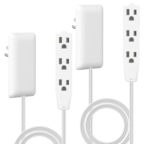 LIDER Flat-Face Outlet Extender with 3 Receptacles, Ultra-Thin Wall Plate Plug with Cord Extender and 3-Outlet Power Strip, 3ft Cord, LWE3-315-W2P, ETL-Listed, White, 2 Pack