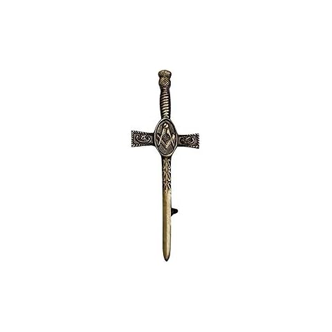 Tartan City Scottish Kilt Pin Masonic Chrome Finish 4"/Masonic Kilt Pin Thistle Hilt/Celtic Sword Kilt Pins Chrome Cover