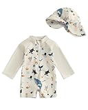 WYTbaby Traje de baño de una pieza para bebé, ropa de protección UV de manga larga para bebé niño con sombrero para el sol, beige, 18-24 meses