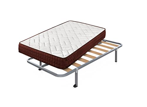 Cama express 15 Colchón Viscosoft Ergos + Somier Hades con 4 Patas Cuadradas 25 cm, Tejido, Marrón, Medida : 90 x 190 cm