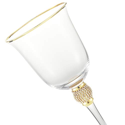 Berkware Set Of 6 Wine Glasses - Luxurious And Elegant Sparkling Studded Long Stem Rosé And White Wine Glass With Gold Rim #TOP3