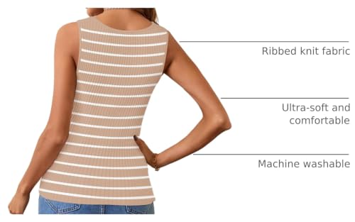 Image of MEROKEETY Women's Summer Square Neck Tank Tops | Sleeveless, Ribbed Knit, Striped Pattern, Slim Fit, Stretchy Soft Sweater Vest Casual Work Outfits