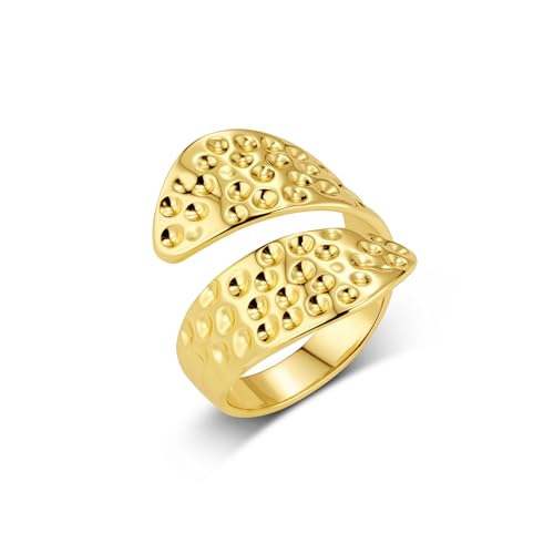 Image of ALEXCRAFT Gold Rings for Women, 14K Goldplated Chunky Thick Teardrop Waterdrop-Rings Adjustable Golden Hammered Curved Open Large Wide Flat Chunky Thumb Finger ring for Women Men Anxiety Ring