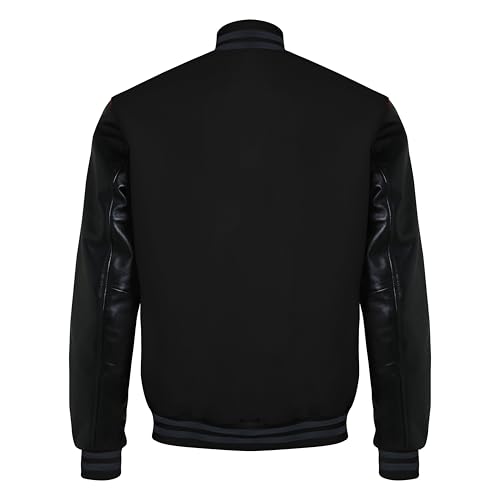 Image of Red And Black Letterman Jacket Men - Mens Black Varsity Letterman High School Baseball Bomber Jacket