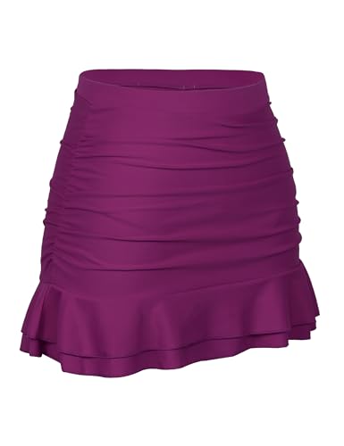 Image of Hilor Women's Skirted Bikini Bottom High Waisted Swim Bottom Shirred Ruffle Swim Skirt