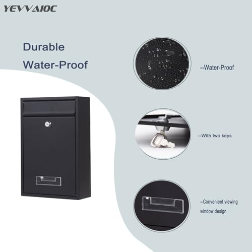 YEVVAIOC Wall Mount Mailbox, Mounted Lockable Metal Drop Box, Mail Boxes with Key Lock for Outside, for Home, Office Business,Envelope Black by YEVVAIOC - Image 5