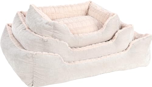 Flamingo Hundebett Verona Rechteckig Beige – A: 65 cm, B: 50 cm, C: 20 cm, Waschbar, Antislip, Warm und Zart, Stilvoll, Passt In Jedes Interieur!