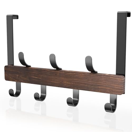 SWTYMIKI Türgarderobe Zum Einhängen - Eisen Holz Kleiderhaken Tür Einhängen mit 7 Haken - Kleiderhaken Tür Ohne Bohren/Türhaken Zum Einhängen...