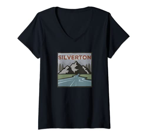 Mujer Vintage Silverton, Colorado Ilustración / Retro Silverton Camiseta Cuello V