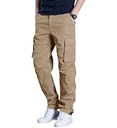 OYOANGLE Men's Drawstring Elastic Waist Flap Pockets Cargo Pants Straight Leg Casual Trousers