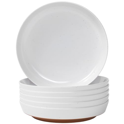 Webbylee 8.25" Melamine Deep Plates Set of 6-28oz Melamine Large Salad Bows,Serving Bowls for Cereal, Fruit, Soup,Deep Enough for Kitchen and Dining White/Brown by Webbylee - Used condition - US$27.74