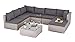 Gartenmöbel Rattan Polyrattan Lounge Sitzgruppe Garnitur aus Sessel Sofa Hocker Tisch mit Glas, Modell: Menorca
