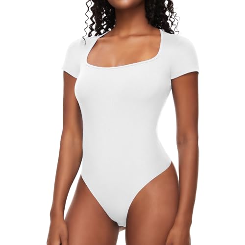 COMFREE Body Damen Bodysuit Elegant Kurzarm Top Eckiger Ausschnitt...