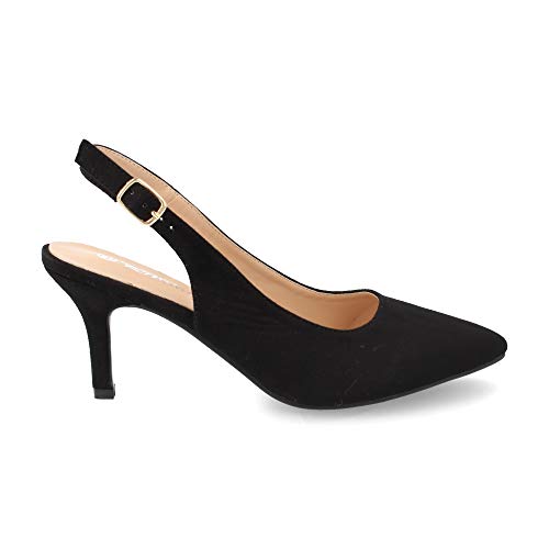 Buonarotti Salon Mujer de Vestir con Punta Fina, Tacon Aguja y Correa Ajustable Trasera Estilo Slingback Primavera Verano Talla 39 Negro